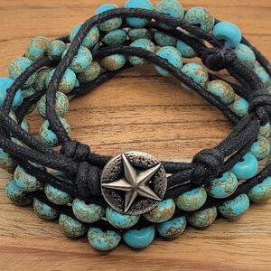 Turquoise Beaded Wrap Bracelet with Star Charm